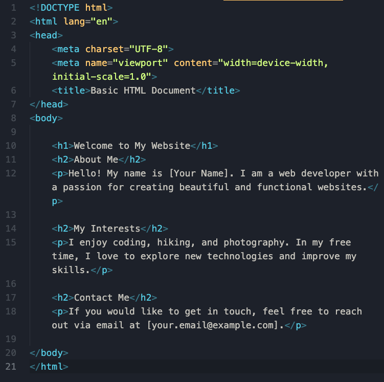 HTML page example