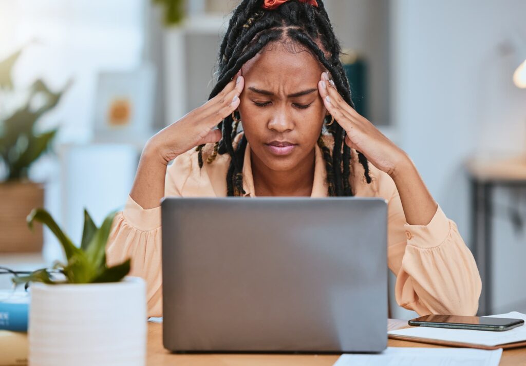 Woman frustrated by computer