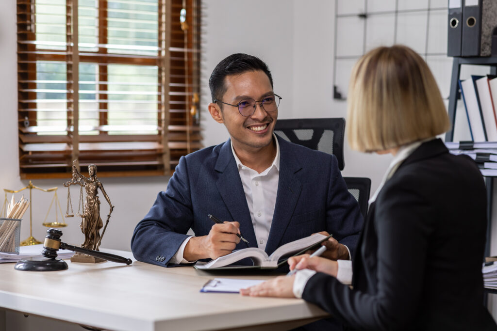Lawyer and client talking
